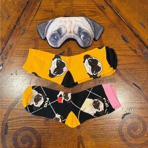 Pug Themed Socks and Sleep Mask Set